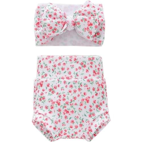 W3JF Baby Infant Toddler Girls Shorts Floral Dots Loose Pants Bloomer Princess Diaper Cover and Bowknot Headband Set