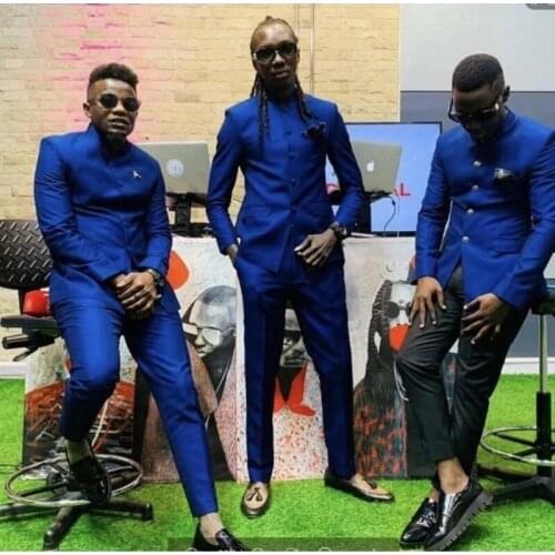 Latest Design Royal Blue Jacket Pants Standard collar Men Suits Groom Slim Fit Tuxedos Wedding Terno Masculino Costume Homme