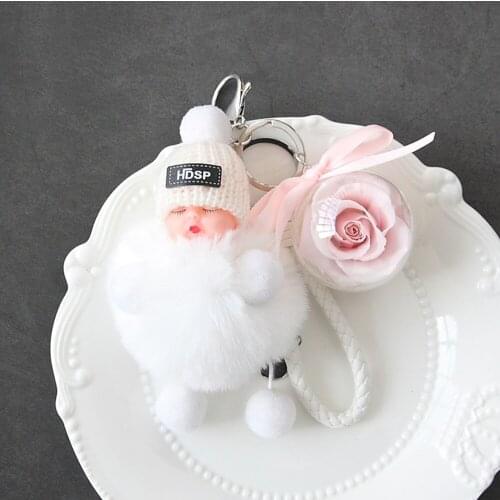 Preserve Flower Keychain Rose In Glass Pearl Pearl Bracelet Eternal Rose Bag Cute Hanging Doll Gift for Wedding Birthday Xmas