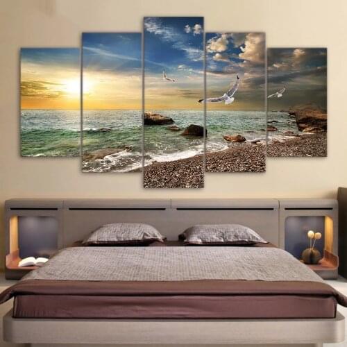 Modern Home Wall Art Decor Framework Pictures 5 Pieces Beautiful Seascape Poster Canvas Decorative Paintings For Living Room