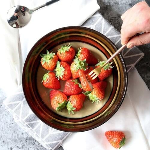 LingAo Japanese porcelain tableware retro hand-painted bowl plate deep bowl creative ramen bowl household dishes bowl fruit sal