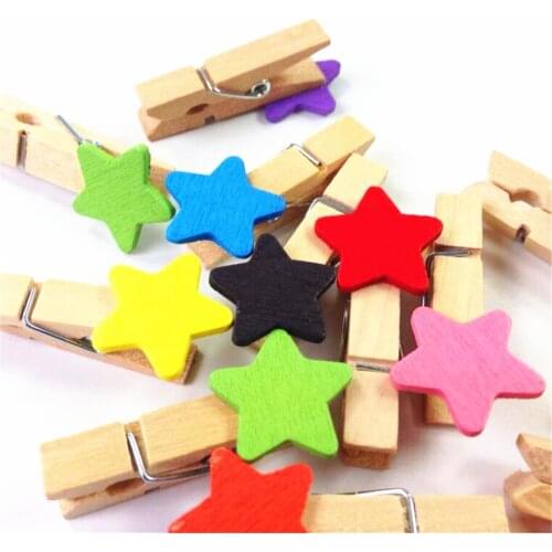 Free shipping 20packs 2021 Bulk Colored Star Wooden Clips Cute Photo Picture Wedding Room Decoration School Stationery