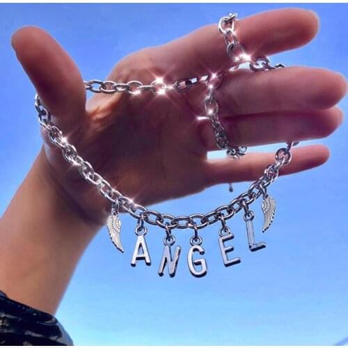 Ins girl Letter Pendant Necklaces Women Vintage Harajuku Stainless Steel Letter Beads Choker Cool Girls Punk Sliver Chain CL111