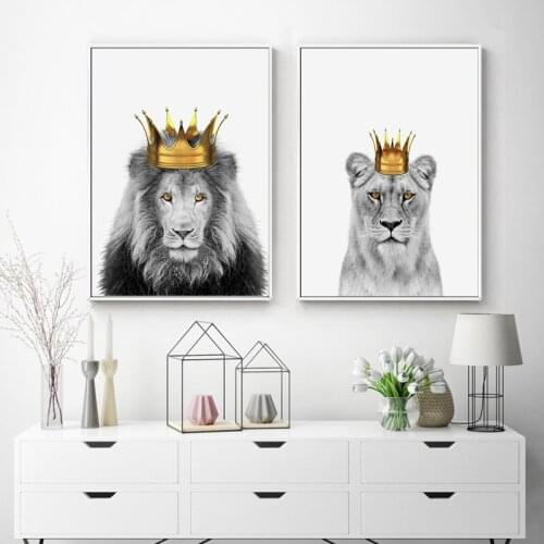 Animals Poster Golden Crown Canvas Painting Lion King Queen Poster Wall Art Print Modern Picture For Living Room Home Decoration