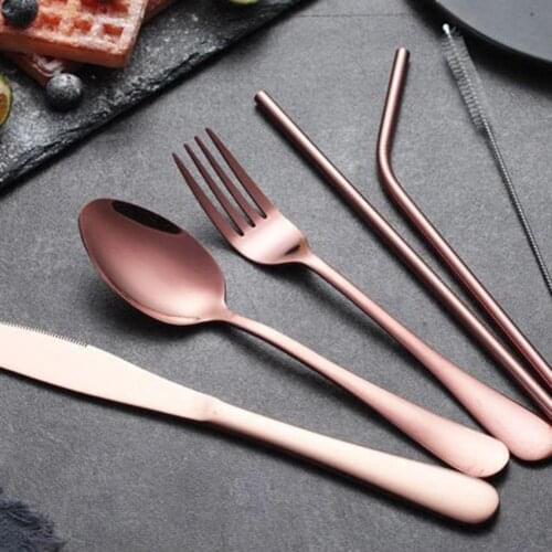 1 Set Gold Matte Cutlery Set Anti-corrosion Beefsteak Bread Chopsticks Spoon Set for Restaurant Wedding Flatware Dropshipping
