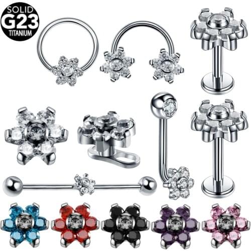 1PC G23 Titanium Crystal Dermal Anchor Top Flower Labret Ear Cartilage Tragus Piercing Lip CBR Nose Vagina Industrial Piercing