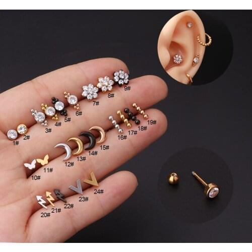 1PC 316L Stainless Steel Ear Trague Helix Cartilage Conch Piercing Body Jewelry Back Screw Stud Earring