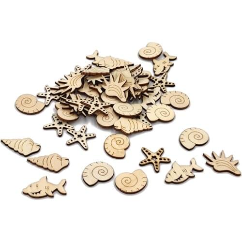 20pcs Wooden Cutouts Wood Sea Animal Star Fish Shaped Slices Wooden Embellishments for DIY Craft Making Supplies