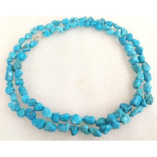 32'' 80cm Woman jewelry 15mm Light blue Natural stone Baroque beads handmade Necklace Jewelry gift