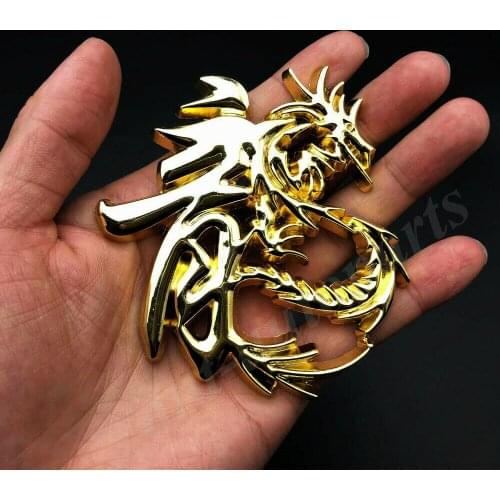 3D Big Metal Golden Chinese Dragon Character Car Emblem Badge Sticker Decal