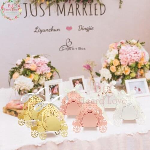 Big Heard Love 50pc Laser Cut Pumpkin Carriage Wedding Favor Box Candy Box,Souvenirs Baby Shower Gift Box Party Favors Supplies