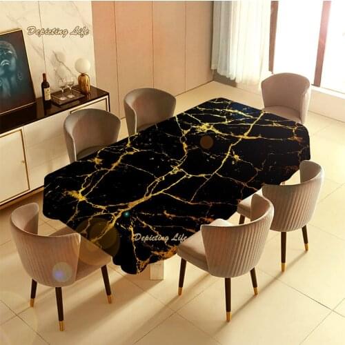 Abstract Art Marble Texture Modern Design Golden Black White Table Cover for Dining Party Picnic Home Decor Indoor outdoor