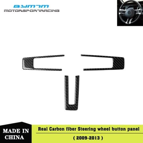 Car Interior Moulding Trim Steering Wheel Button Frame Real Carbon Fiber Sticker Decals For Mustang