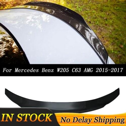 Car Rear Trunk Spoiler Lip Wing Carbon Fiber For Mercedes Benz W205 C63 AMG 2015-2017 Performance Highkick Spoilers Accessories