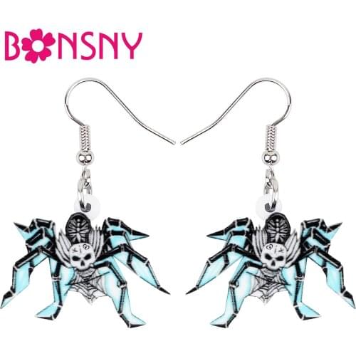 Bonsny Halloween Acrylic Horror Skull Skeleton Ghost Spider Earrings Trendy Drop Dangle Charm Gifts Jewelry For Women Girls