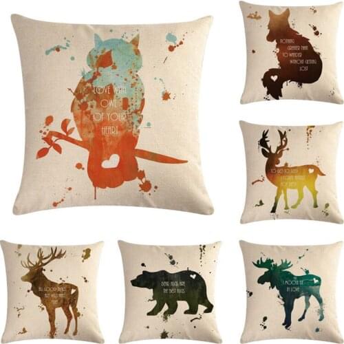 Deer Bear Fox Owl Pattern Cotton Linen Throw Pillow Cushion Cover Home Decoration Sofa Bed Decor Decorative Pillowcase