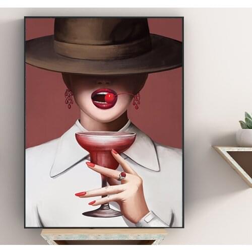 Girl Holding a Cup Modern Figure Style Painted Abstract Picture Woman On Canvas Home Decoration High Definition Gift Living Room