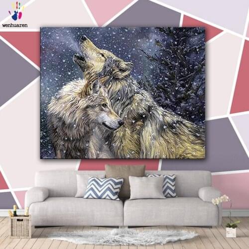DIY colorings pictures by numbers with colors The snow Wolf painting drawing painting by numbers framed Home