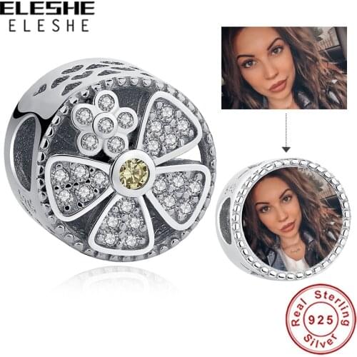 ELESHE 925 Sterling Silver Flower Zircon Bead Charm Fit Original Bracelet Personalized Custom Photo Charm Women Jewelry Making