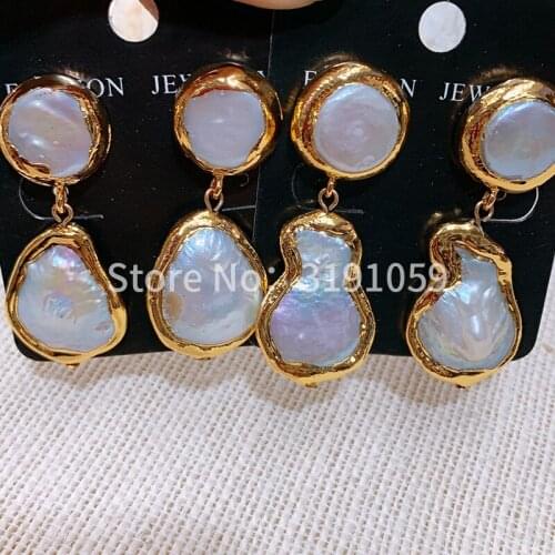 European and American new 24k gold pearl ear stud gold long style temperament personality delicate lady ear pendant