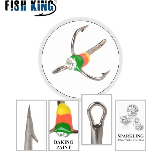 FISH KING Fishing Hooks 5Pcs/Pack 6#8#10#12# Winter Ice Fishing Hooks High Carbon Steel Treble Hook Tackle