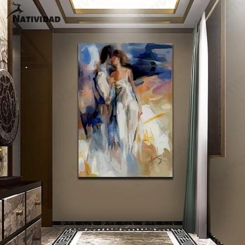 Oil Painting Couple Canvas Painting Artist Home Decor Fuzzy Image Poster Wall Art Living Room Bedroom Home Decoration