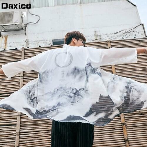 Summer Man Japanese Harajuku Kimono Haori Tops Japanese Traditional Orient Ethnic Kimonos Cardigan Male Samurai Yukata Shirt