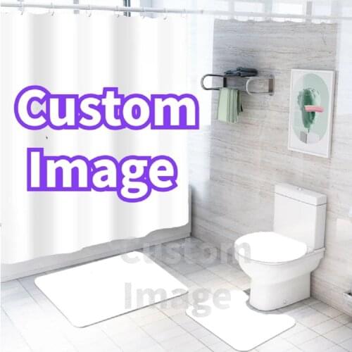 Creative Custom Bathroom Set With 12 Hooks Waterproof Shower Curtain With Toilet Lid Cover Bath Mat Customized Photo Droppshing