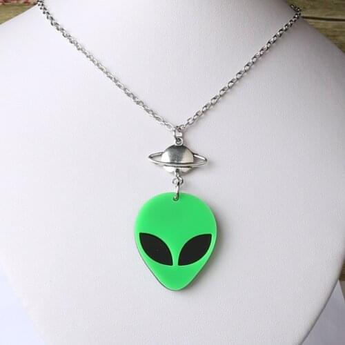 Laser Cut Acrylic Alien Head necklace, Fluorescent Green Alien necklace// Space necklace // Kawaii // Pastel Goth // UFO