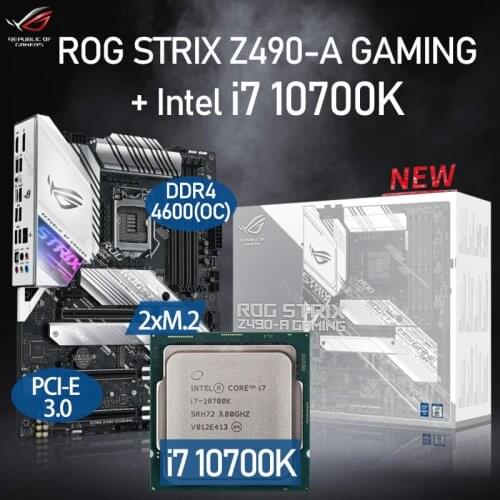 LGA 1200 Asus ROG STRIX Z490-A GAMING Motherboard Set + Intel Core i7 10700K Combo DDR4 128GB PCI-E 3.0 M.2 Intel Z490 Placa-Mãe