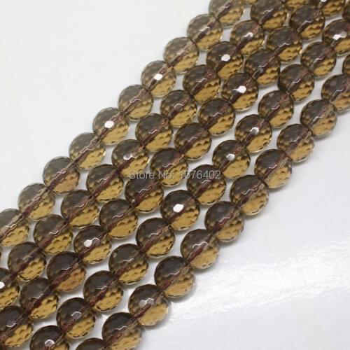 Mini.order is $7! Wholesale is 35 pcs.12mm Faceted Smoky Brown Quartz Round DIY Loose Beads 15"