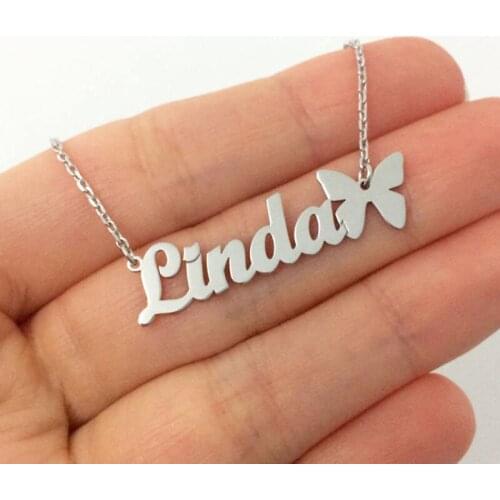 Fashion Name Necklace With Butterfly For Women Personalized Custom Nameplate Choker Necklaces Stainless Steel Jewelry