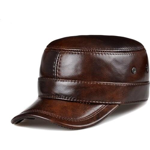 Men Spring/Winter Genuine Leather Black/Brown Flat Baseball Caps Male 54-62 cm Customized Size Outdoor Snapback Golf Hat