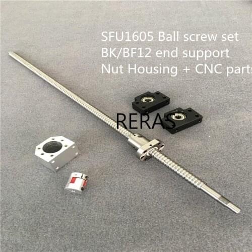 SFU1605 650 700 800 900 1000mm Ball screw set with end machined + 1605 ballnut + BK/BF12 end support +Nut Housing + CNC parts