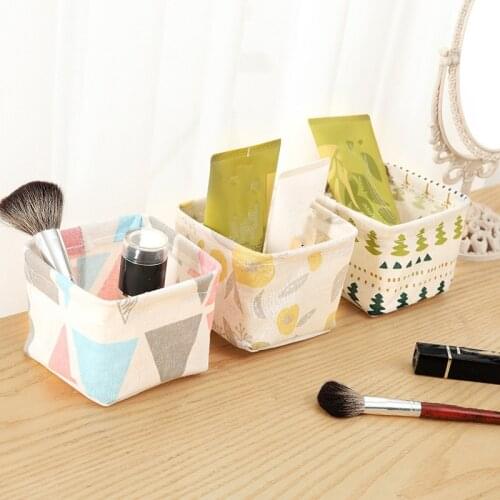 Desktop Storage Basket Cute Printing Waterproof Organizer Canvas Fabric Toy Cosmetic Jewelry Sundries Office Storage Box