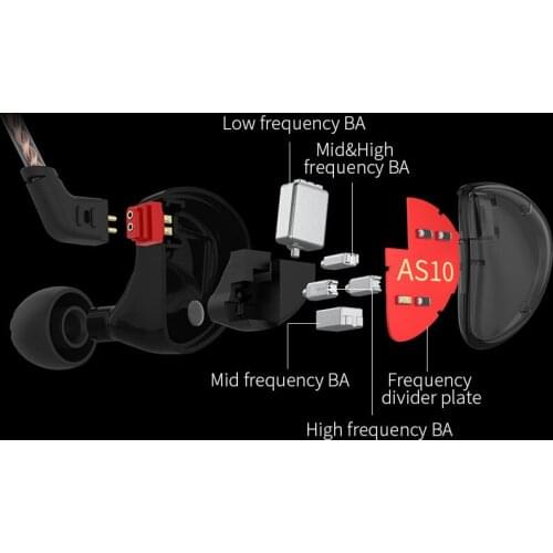 KZ AS10 Earphone 5BA Balanced Armature Driver HIFI Bass Headphones Sport Headset Noise Cancelling Earbuds