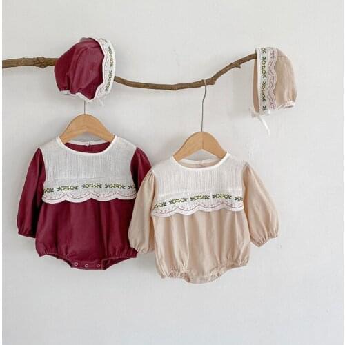 Autumn Baby Girl Bodysuits Cotton Embroidered Lace Stitching Princess Crawling Clothes Baby Girl One-Piece Suit Baby Jumpsuit