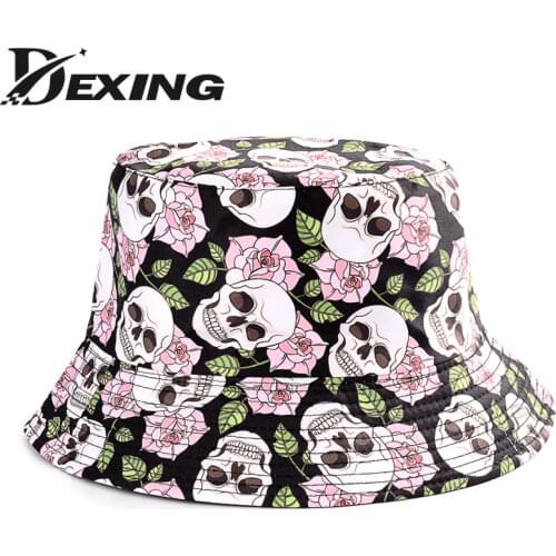 New Hip Hop Skull Print Cotton Bucket Hats Men Women Fashion Reversible Outdoor Panama Boys Girls Travel Shade Fisherman Hat Bob