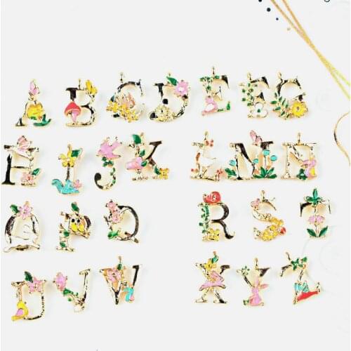 130 Pieces 5 Sets/lot Fashion Cute Flowers Letters Charm A-Z Enamel Alloy Alphabet Pendant