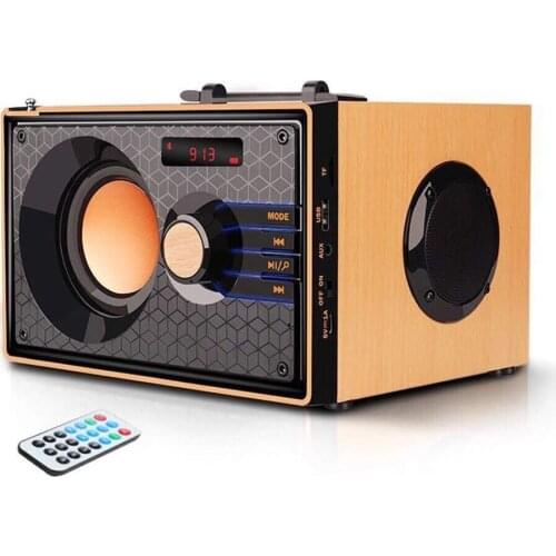 Portable Bluetooth Speaker Wireless Stereo Bass Subwoofer Wooden Party Speakers Support FM radio AUX Remote Control caixa de som
