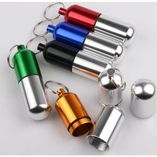 Portable WaterProof Mini Blue Aluminum Keychain Tablet Storage Box Bottle Case Holder