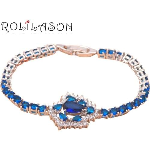 ROLILASON classic gift for mothers day women navy blue Zircon Silver charm bracelets Health Fashion jewelry TB440