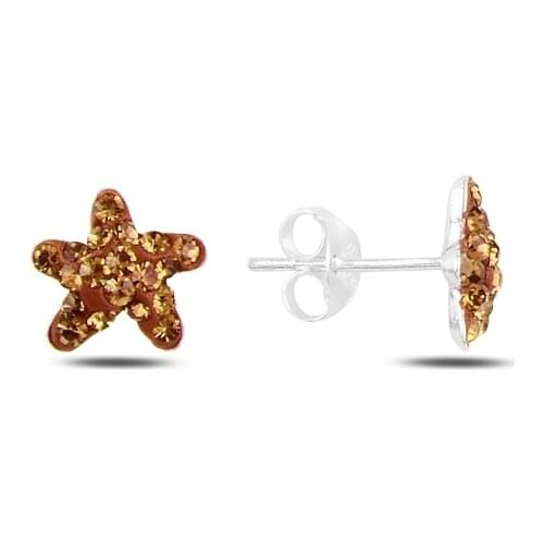 Silver 925 Sterling Starfish Crystal Stone Earrings