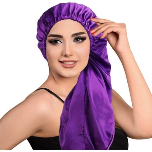 New Double Layer Long Satin Bonnet Sleep Cap with high elastic hair band Night Cap Hair Care Bonnet Nightcap for Women chemo Cap