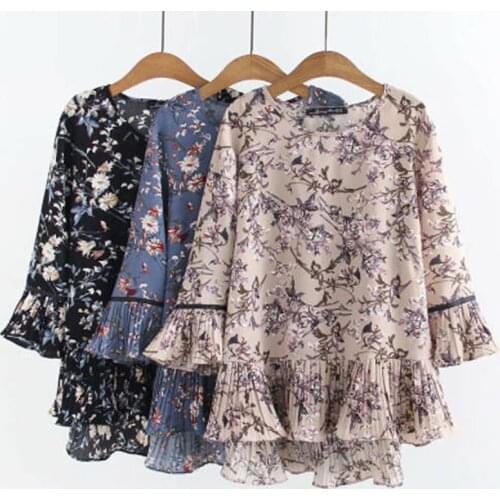 Chiffon Elegant Womens Blouses Summer Tops For Women Plus Size Ruffle Tunic Floral Blouse Female Clothes Loose Casual