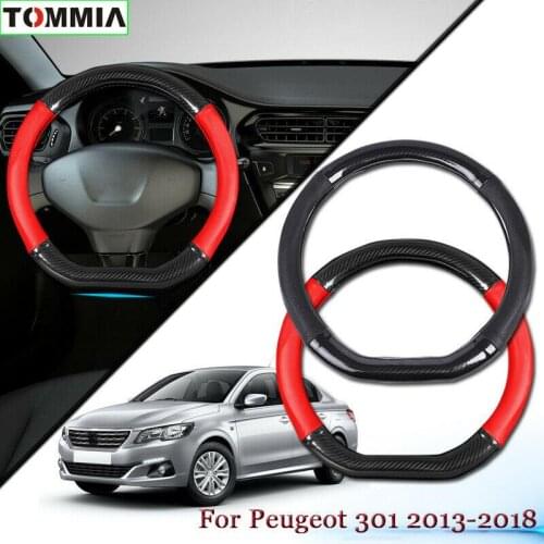Car Styling Carbon Fiber Leather Car Steering Wheel Cover For Peugeot 301 2013