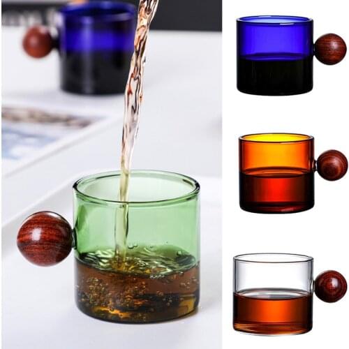 Glass Coffee Cup Stained Glass Tea Cup Coffee Set Wooden Handle Heat Resistant Suitable for Office PR Sale