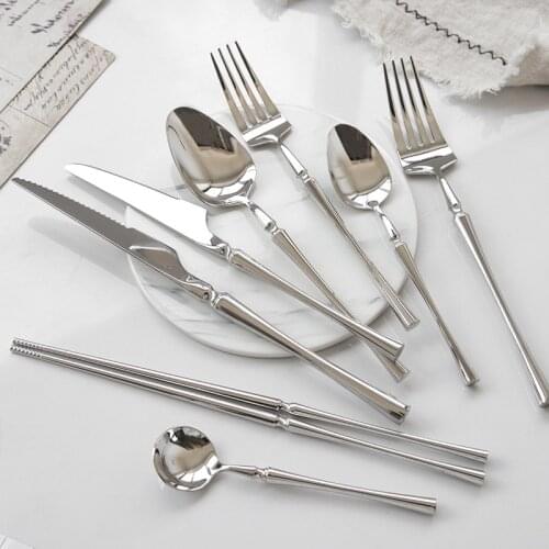 New Silver Cutlery Luxury Dinner Knife Dessert Fork Spoon 304 Stainless Steel Dinnerware Set Mirror Polishing Tableware Set