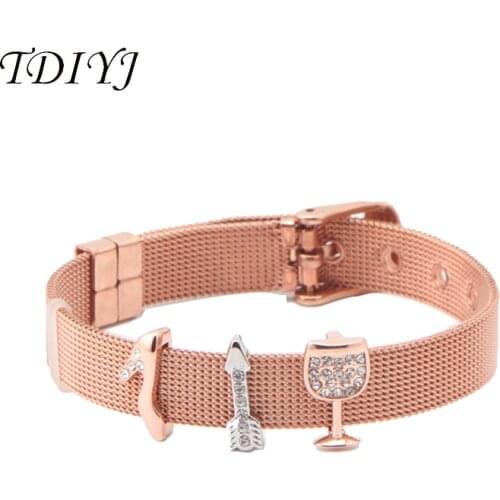 TDIYJ High Heels Arrow Goblet DIY Rose Gold Black Bracelet Personized Keeper Mesh Slide Charms Stainless Steel 6Pcs/lot