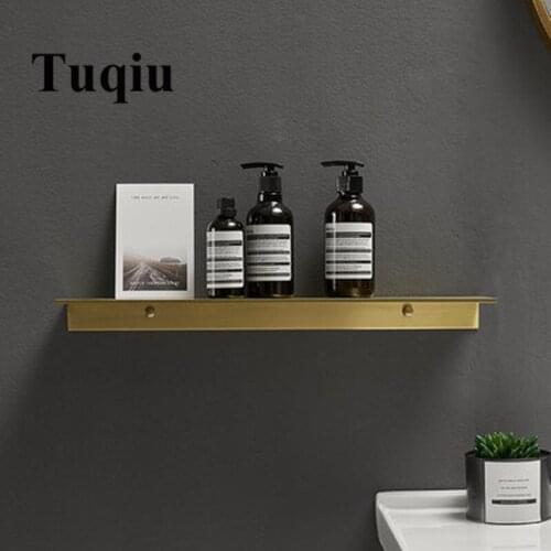Tuqiu Bathroom Shelves Wall Mounted Or Nail Free Brushed Gold Bathroom Corner Shelf Aluminum Bathroom Storage Rack Easy to Install